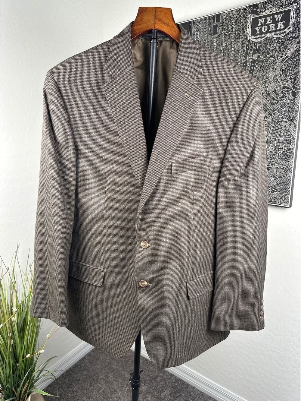 CHAPS Men's 44R Herringbone Blazer Sport Coat Brown Gray 2 Button Preppy Fall - Picture 2 of 9